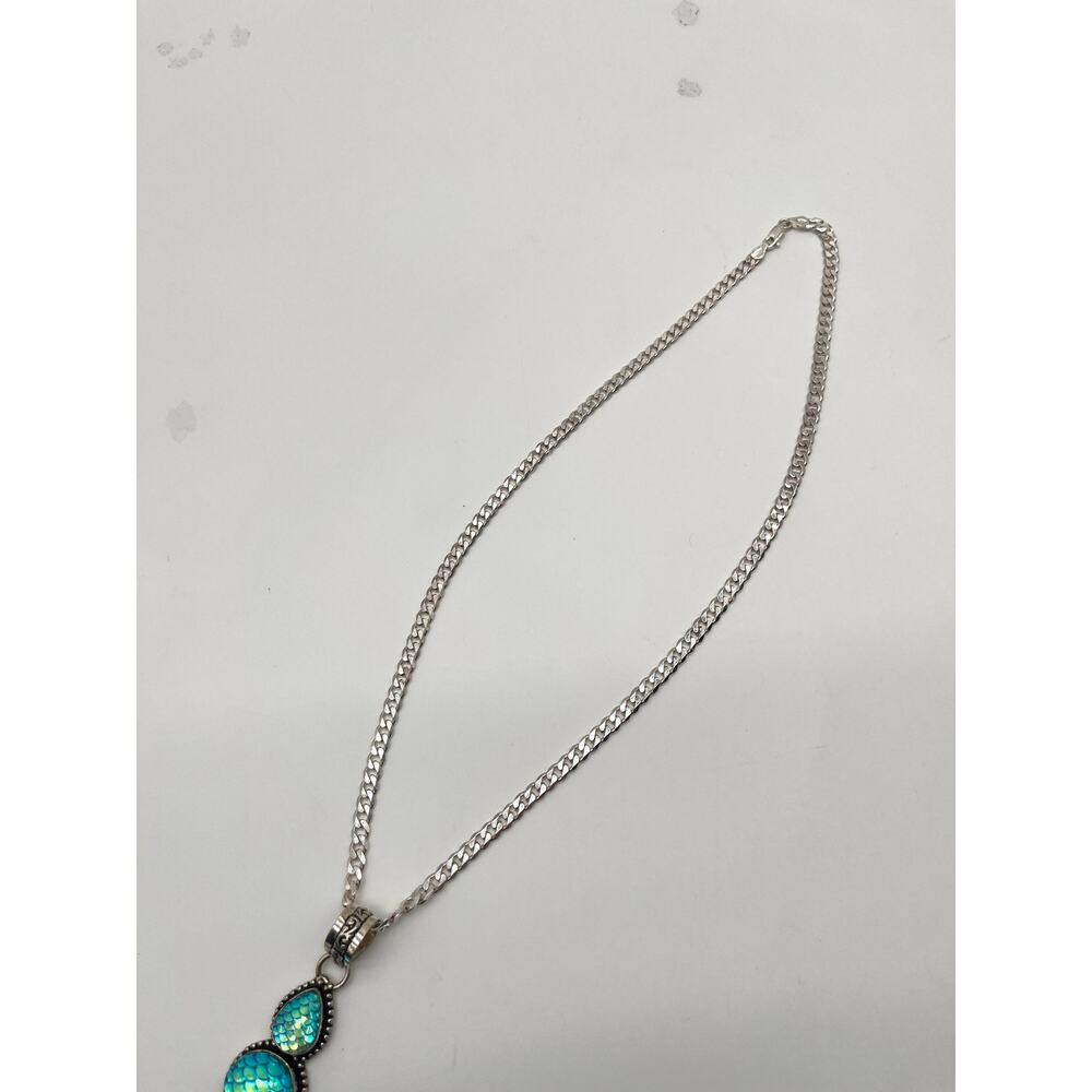 925 Sterling Stamped Mermaid Snake Scales, Iridescent Pendant On 18" Italy 925 - Picture 10 of 11